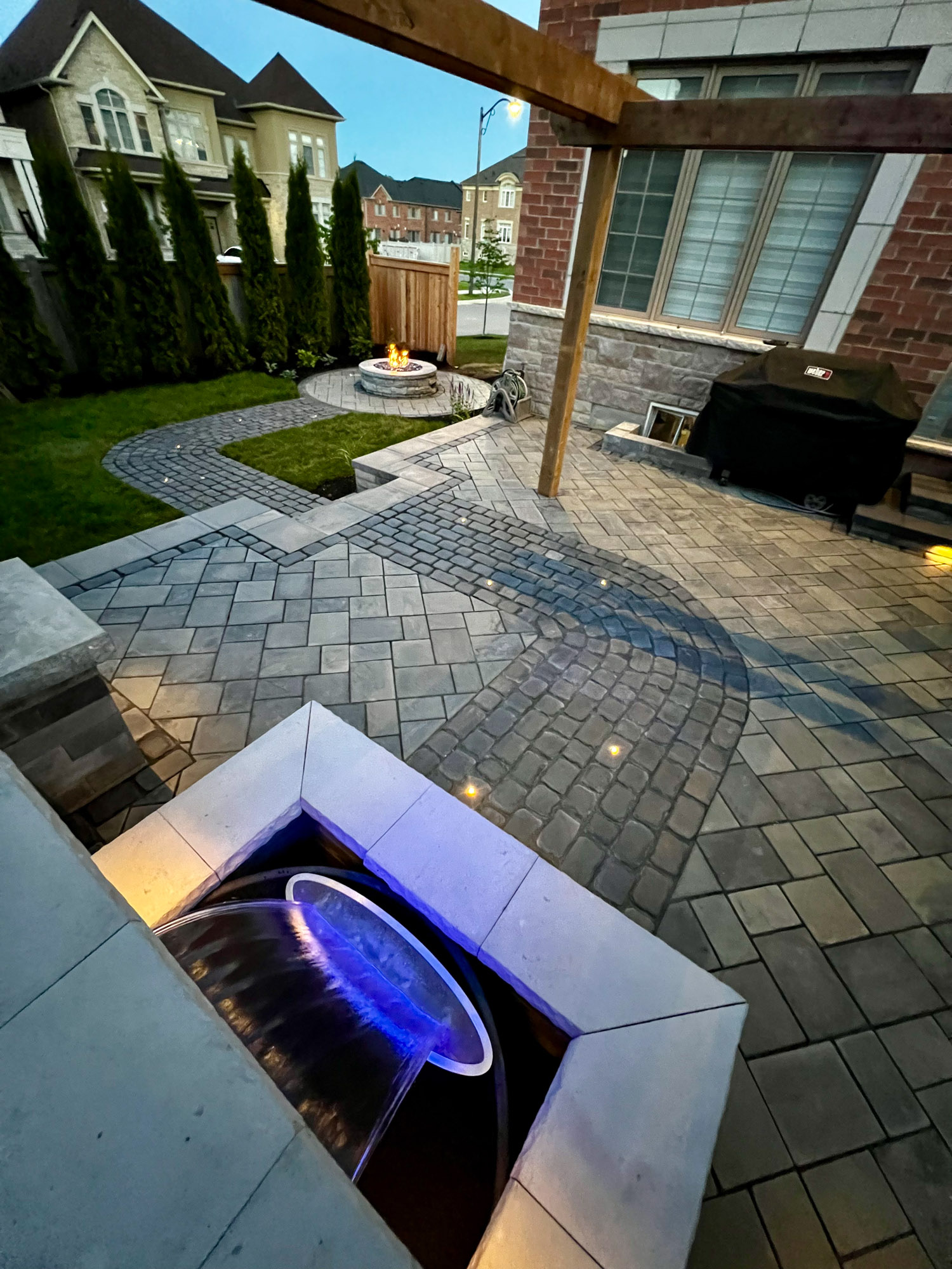 Outdoor Water Feature and Firepit